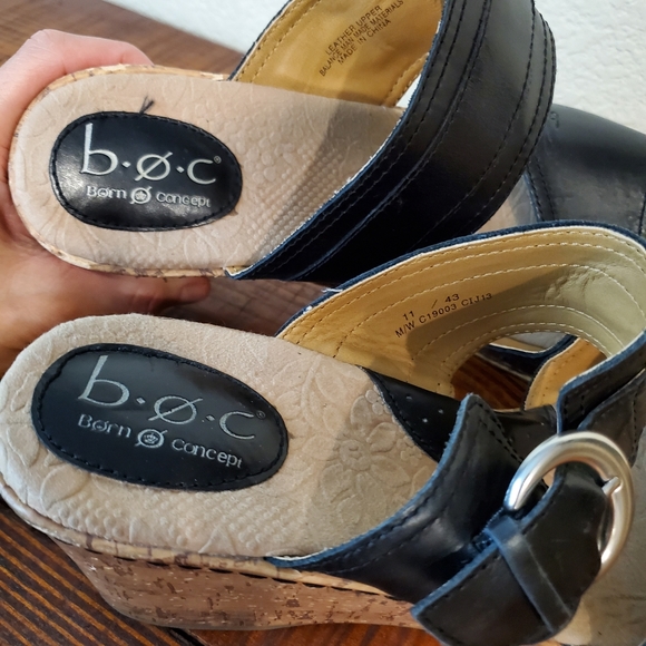 BOC Black Cork Wedges Leather Boho Sandals - Picture 9 of 9